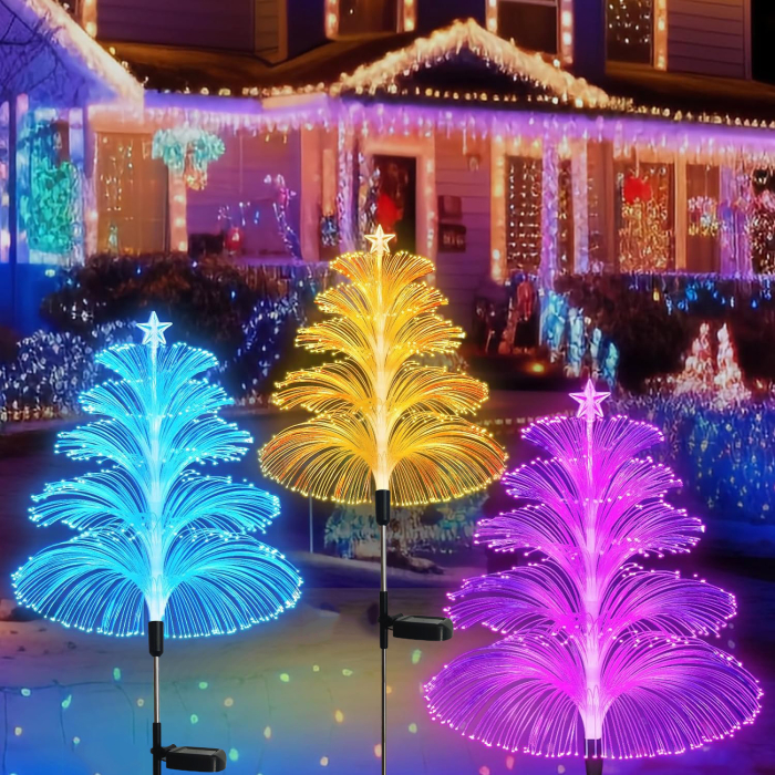 Set 2 Lampi Solare Fountain cu Fibra Optica – Iluminare Multicolora pentru Decor de Craciun Exterior [1]