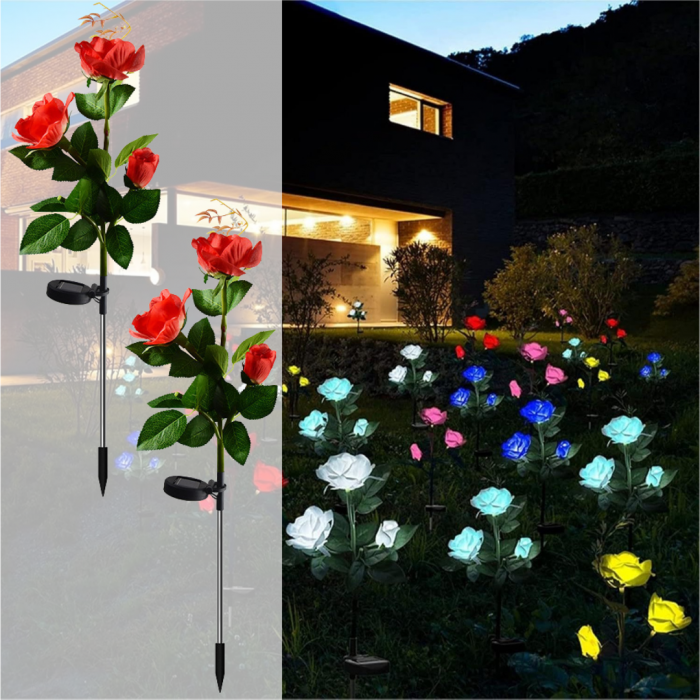 Set 2 Lampi Solare Trandafir Alb – 3 Flori LED / Lampa [2]