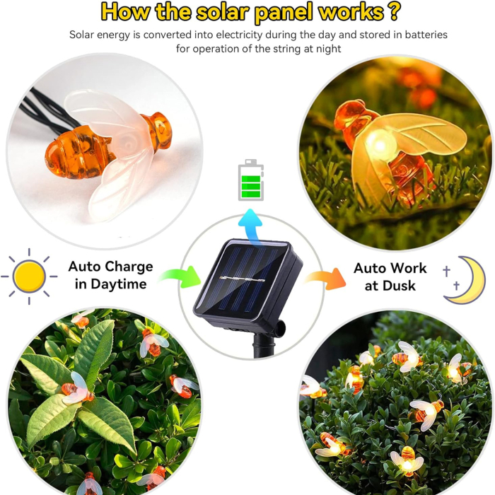 Instalatie Solara Decorativa Albine LED | 50 Lumini Calde pentru Gradina [7]