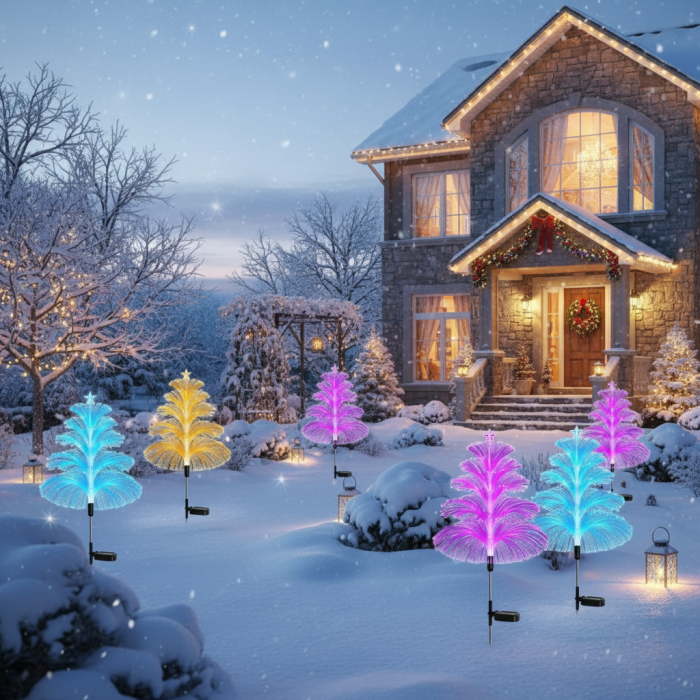 Set 4 Lampi Solare Fountain cu Fibra Optica – Iluminare Multicolora pentru Decor de Craciun Exterior [8]