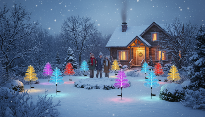 Set 4 Lampi Solare Fountain cu Fibra Optica – Iluminare Multicolora pentru Decor de Craciun Exterior [3]