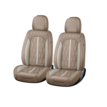 HUSE AUTO PREMIUM - Huse auto premium 5 locuri Carguard Deluxe piele ecologică perforată - maro deschis - crem