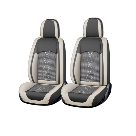 HUSE AUTO PREMIUM - Huse auto premium 5 locuri Carguard Deluxe piele ecologică perforată și textil  - gri deschis - gri inchis