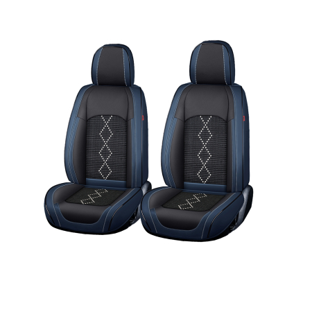 HUSE AUTO PREMIUM - Huse auto premium 5 locuri Carguard Deluxe piele ecologică perforată și textil - negru - albastru închis