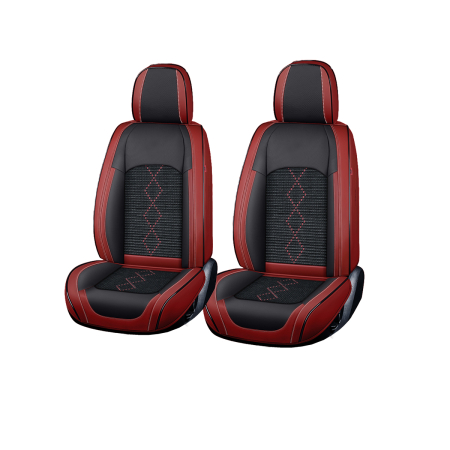 HUSE AUTO PREMIUM - Huse auto premium 5 locuri Carguard Deluxe piele ecologică perforată și textil - roșu închis - negru