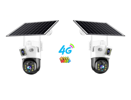 Camere Supraveghere Solare - Set 2 x Cameră de Supraveghere Duală cu Panou Solar, Conectivitate SIM/WiFi, Senzor de Mișcare, Lentile Duble, 4K HD 8MP și 4G