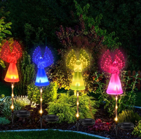 LAMPI SOLARE - Set 2 x Lampi Solare Decorative de Gradina Ingerasi , RGB , acumulator incorporat