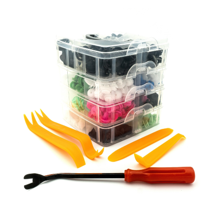 PRODUSE AUTO UTILE - Set 470 buc cleme din plastic + 5 unelte Carguard