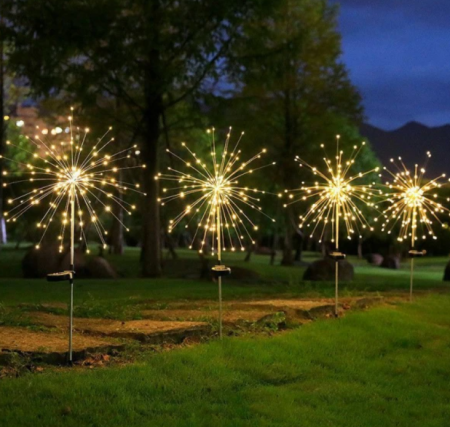 LAMPI SOLARE - Set 2x Lampa solara artificii cu suport metalic, 90 LED, LUMINA CALDA