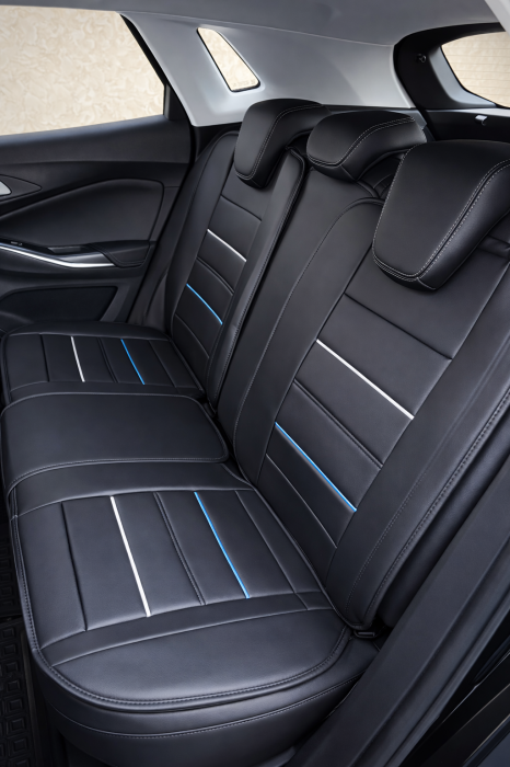 Huse auto Eco-Piele 5 scaune + 2 pernuțe (negru-albastru) [3]