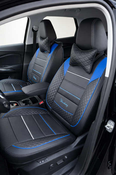 Huse auto Eco-Piele 5 scaune + 2 pernuțe (negru-albastru) [2]