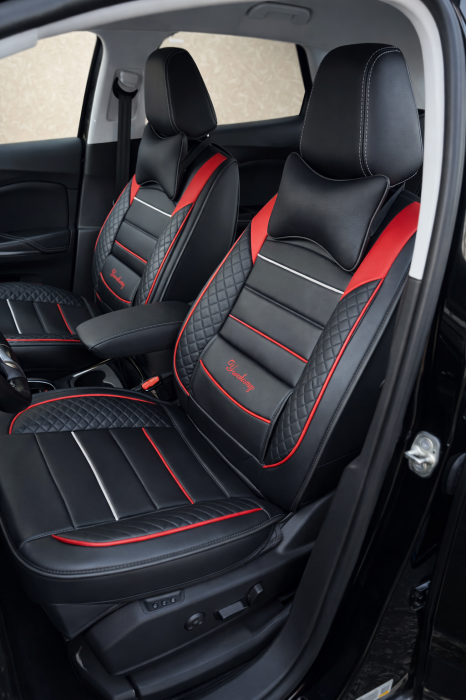 Huse auto Eco-Piele 5 scaune + 2 pernuțe (negru-rosu) [2]
