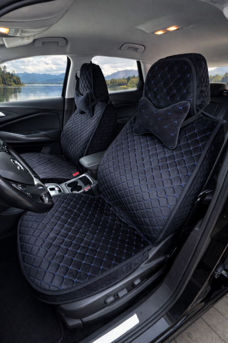 Huse auto Velur Față și spate 5 scaune + 2 pernuțe (negru cu nuanță albastră) [2]