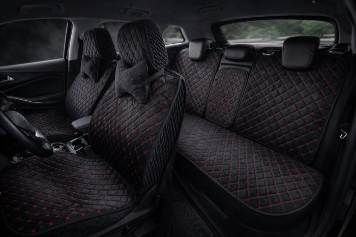 Huse auto Velur Față și spate 5 scaune + 2 pernuțe (negru cu nuanță roșie) [4]