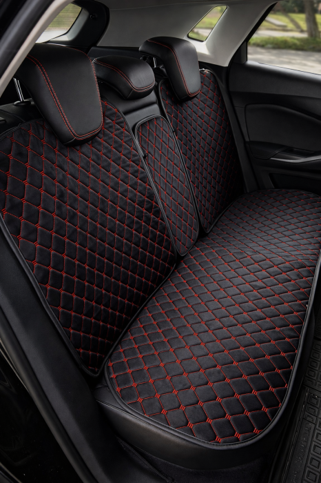 Huse auto Velur Față și spate 5 scaune + 2 pernuțe (negru cu nuanță roșie) [3]