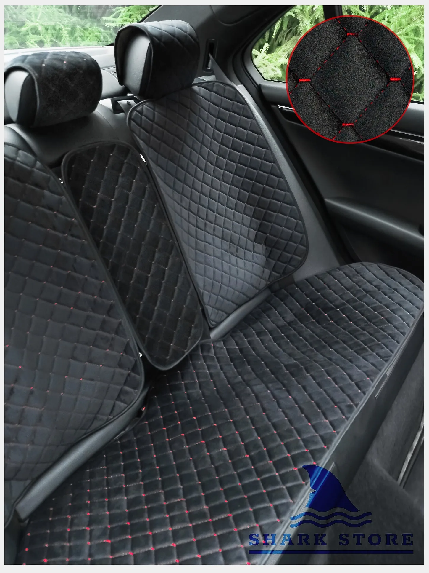 Накидка алькантара на заднее сиденье (черный с красной ниткой) [1]