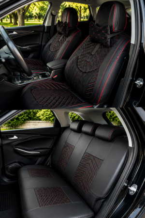 ACCESORII INTERIOR - Huse Alcantara + Ecopiele M CLAS MG-18 (Negru/Roșu)