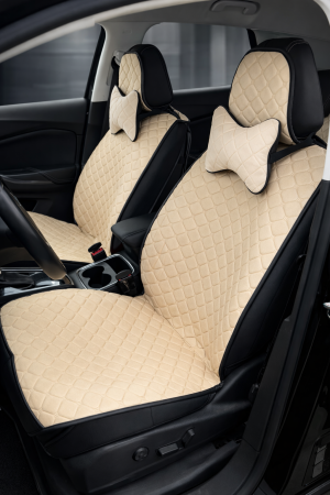 Huse Scaune - Huse auto Velur combinat cu piele 2 scaune + 2 pernuțe (bej)