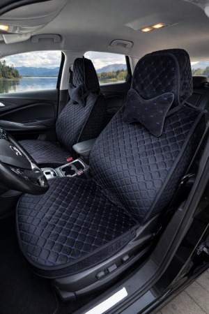 Huse Scaune - Huse auto Velur 2 scaune + 2 pernuțe (negru cu nuanță albastră)