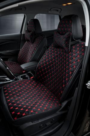 Huse Scaune - Huse auto Velur combinat cu piele 2 scaune + 2 pernuțe (negru cu nuanță roșie)