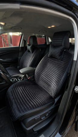 Huse Scaune - Huse auto Velur combinat cu piele 2 scaune + 2 pernuțe (negru în linii)