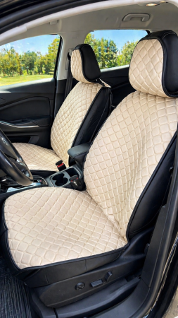 Huse Scaune - Huse auto Velur combinat cu piele 2 scaune (bej)