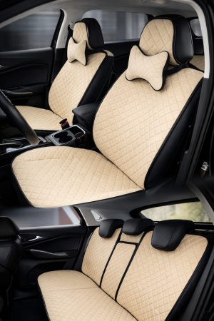 Huse Scaune - Huse auto Velur Față și spate 5 scaune + 2 pernuțe (bej)