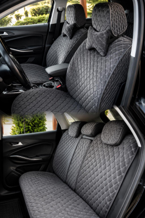 ACCESORII INTERIOR - Huse auto Velur Față și spate 5 scaune + 2 pernuțe (gri)