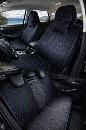 Huse auto Velur Față și spate 5 scaune + 2 pernuțe (negru cu nuanță albastră)