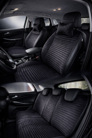 Huse Scaune - Huse auto Velur Față și spate 5 scaune + 2 pernuțe (negru în linii)