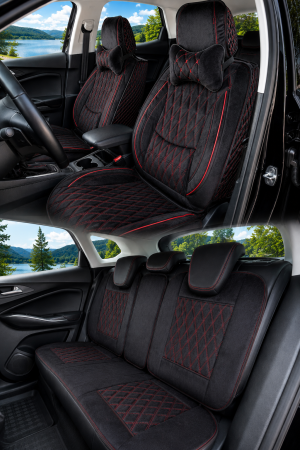 ACCESORII INTERIOR - Set Huse Autocera (A1000) 5 locuri (Negru/Rosu)