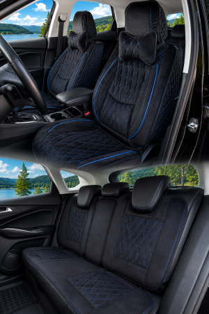 ACCESORII INTERIOR - Set Huse Autocera (A1000) 5 locuri (Negru/Albastru)