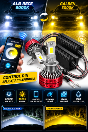 Lămpi auto - Set lampi LED Alb-Galben 3000k-6000k H1