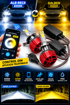 Lămpi auto - Set lampi LED Alb-Galben 3000k-6000k H7