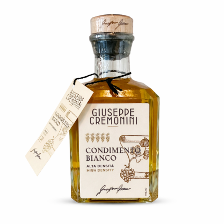 Oțet balsamic - Condimento Bianco italian de înaltă densitate, obținut din must de struguri concentrat și oțet de vin. Gust agrodolce echilibrat, ideal pentru pește, salate și legume.