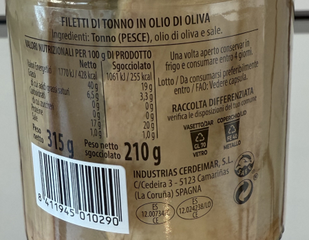 File de ton in borcan cu ulei de masline extravirgin Pinna Gialla 315 g [1]