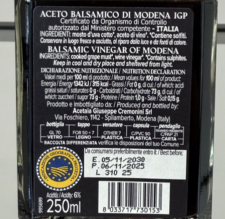 Oțet Balsamic de Modena IGP 5 Grappoli Giuseppe Cremonini 250 ml [2]