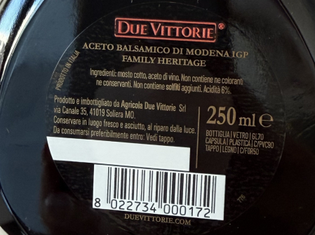 Oțet Balsamic de Modena IGP Due Vittorie Famiglia Extra Dens 250 ml [2]