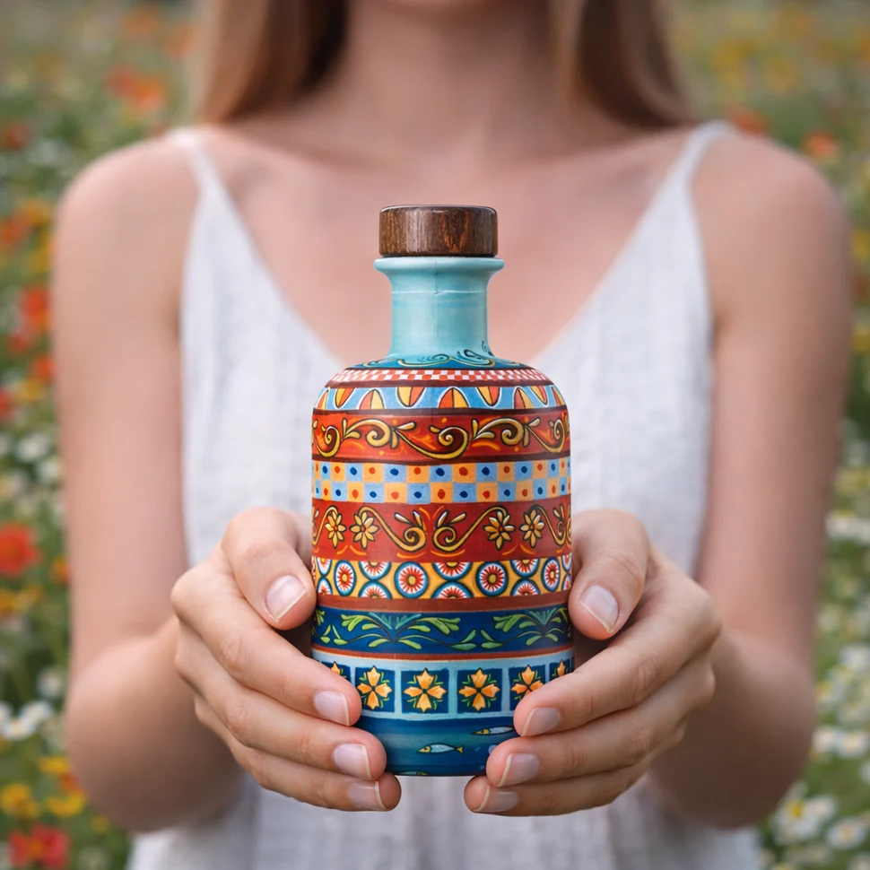Ulei de măsline extravirgin Le Iconiche - Sticlă siciliană decorată Maiolica, 500 ml - Romano... [1]