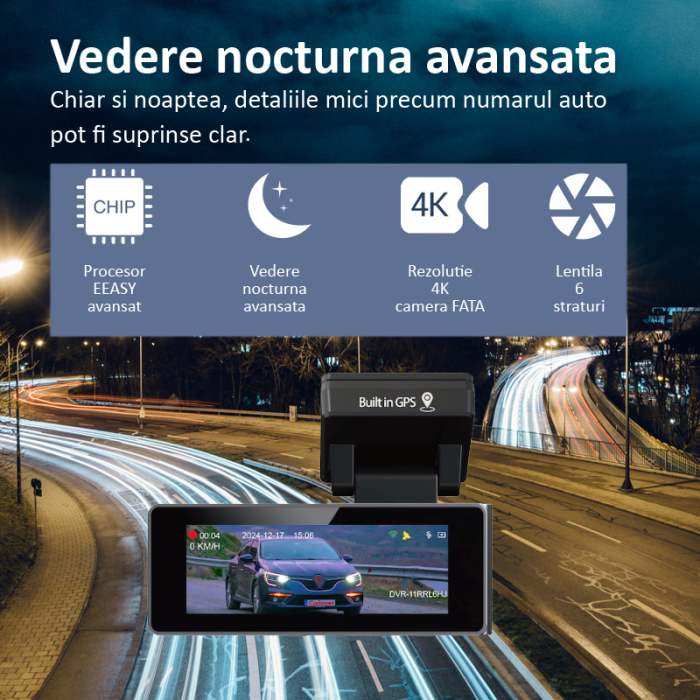 Camera auto, duala, 4K, model A3, GPS integrat, vedere nocturna [5]