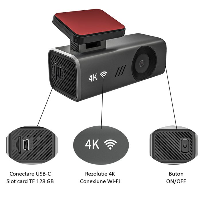 Camera auto, DVR, 4K, model S12, Wi-Fi, vedere nocturna [2]