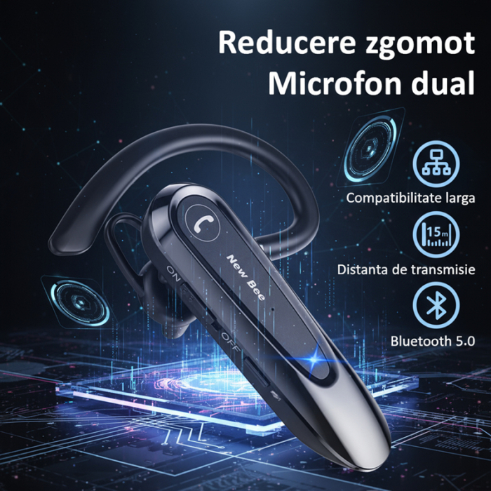 Cascuta Bluetooth New Bee LC-B45 pentru Soferi – Handsfree, Autonomie 24h, Microfon Dual DSP [6]