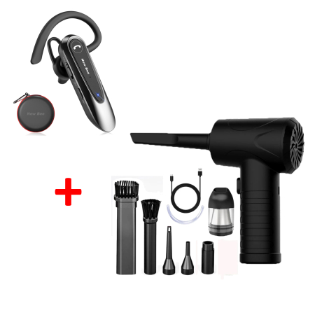 Casti Bluetooth soferi - Casca Bluetooth 5.0 LC-B45 neagra si aspirator-suflanta auto 2-in-1 fara fir – set auto practic