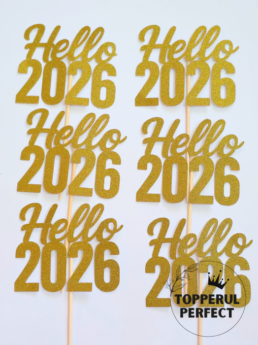 Toppere Hello 2026 Gliter Auriu / 1 Bucată [1]