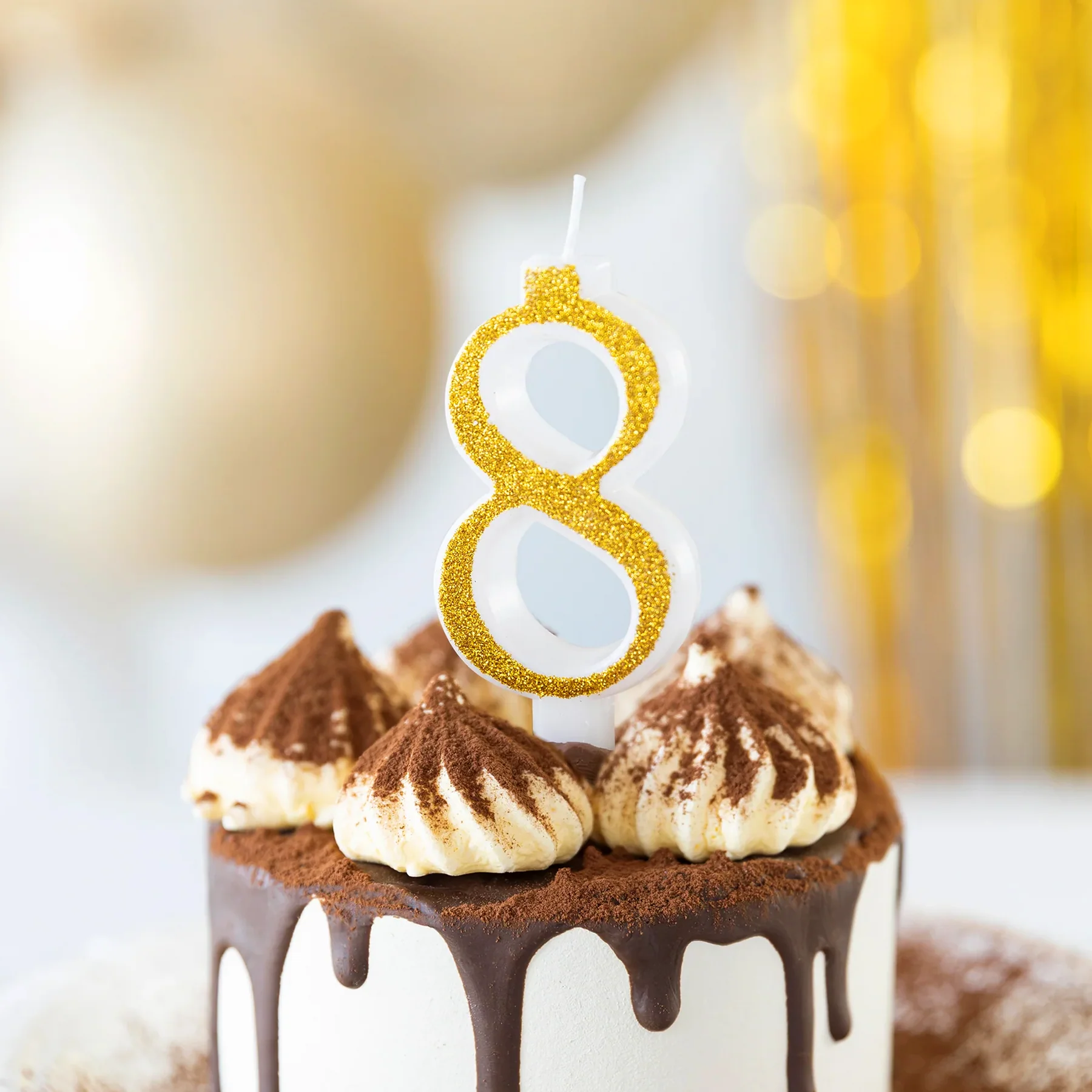 Lumanare Tort Cifra 8 Auriu Glitter - Decor Tort Aniversar [3]