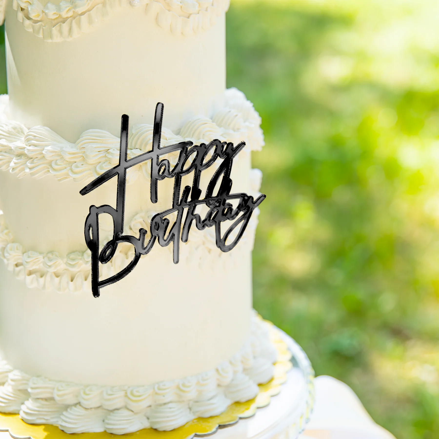 Topper Happy Birthday Negru din Acrilic - Decor Tort Aniversar [4]