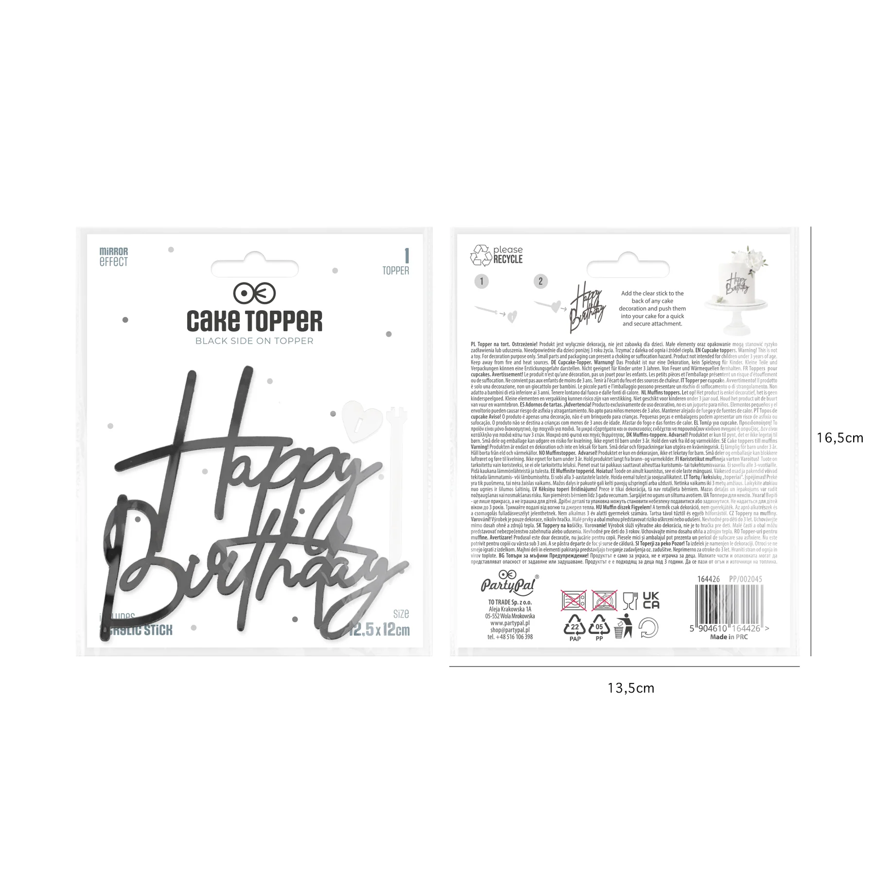 Topper Happy Birthday Negru din Acrilic - Decor Tort Aniversar [2]