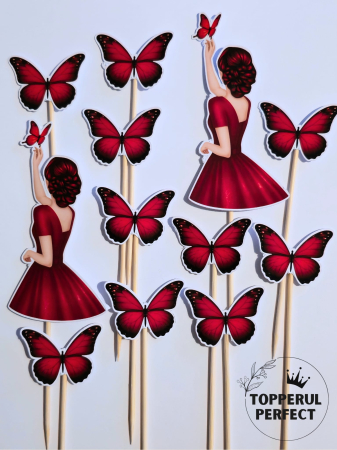 Toppere Torturi - Set Toppere Femei Silueta cu Fluturasi