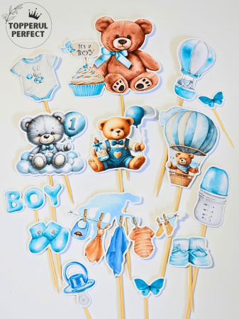 Toppere Meserii - Set Toppere Botez Urs Albastru