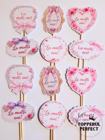 Happy Birthday - Toppere tort La Multi Ani roz – Decor tort aniversare elegant